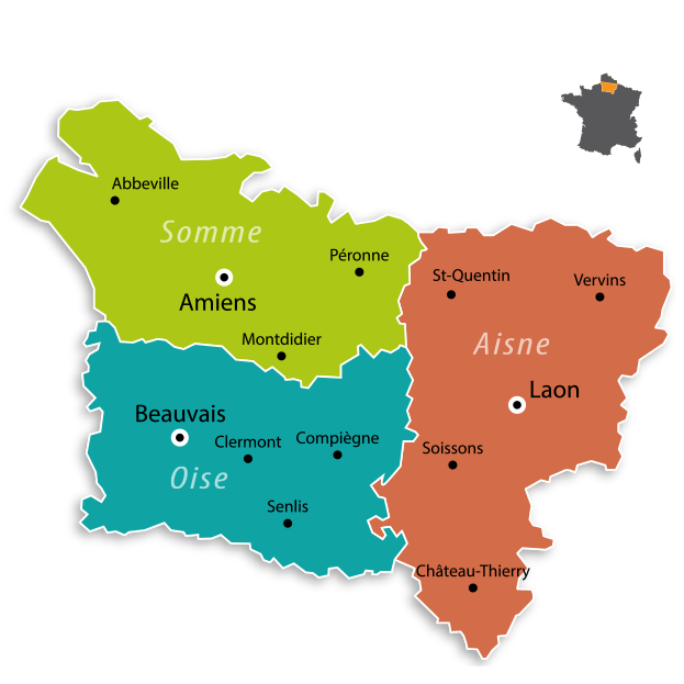 Compétence territoriale des huissiers Baclet et Quignon : Oise, Somme, Aisne